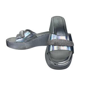 Rogue Y2K Women’s Silver Embellished Platform Sandals Soze 7.5